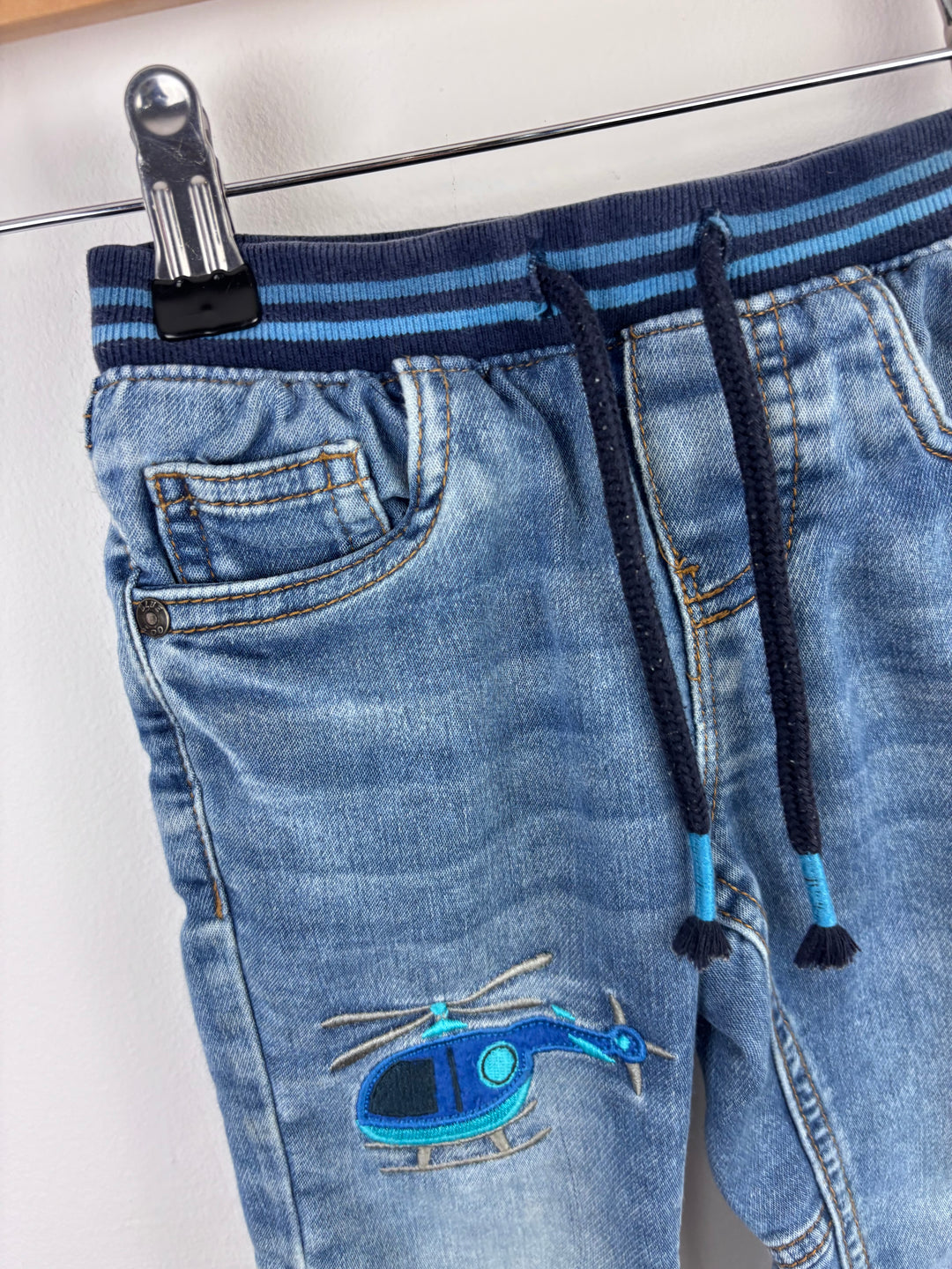 Blue Zoo Denim Joggers with Helicopter 12–18 Months-Trousers-Second Snuggle Preloved