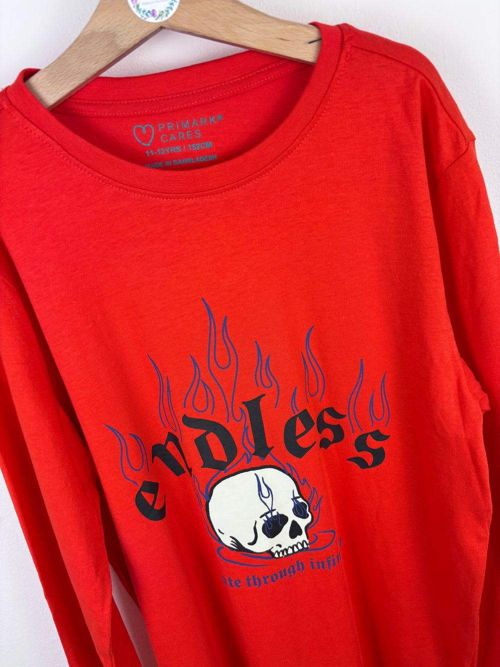 Primark Red Endless Graphic Long Sleeve Top 11–12 Years-Tops-Second Snuggle Preloved