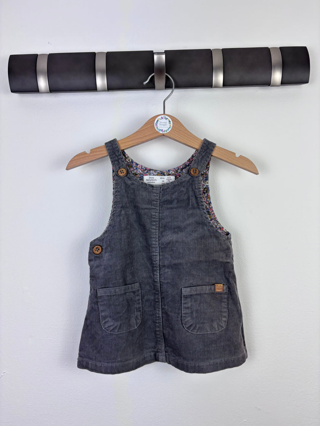 Zara Grey Cord Pinafore Dress 6–9 Months-Dresses-Second Snuggle Preloved