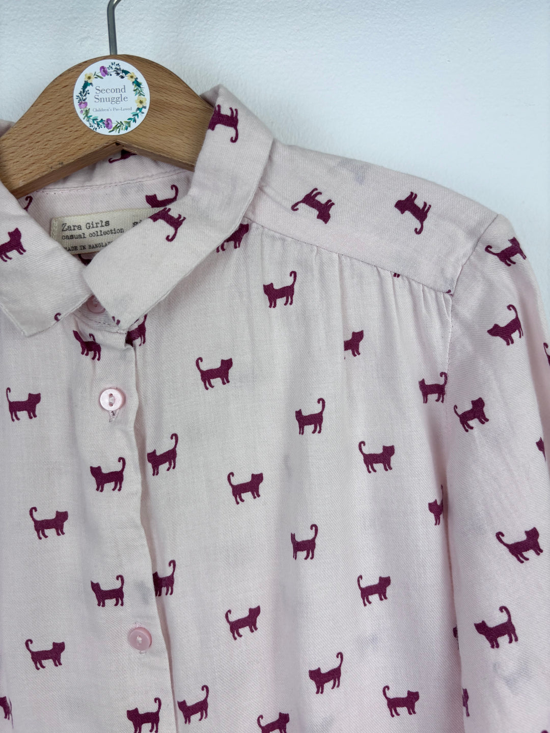 Zara Pink Cat Print Blouse 5–6 Years-Shirts-Second Snuggle Preloved
