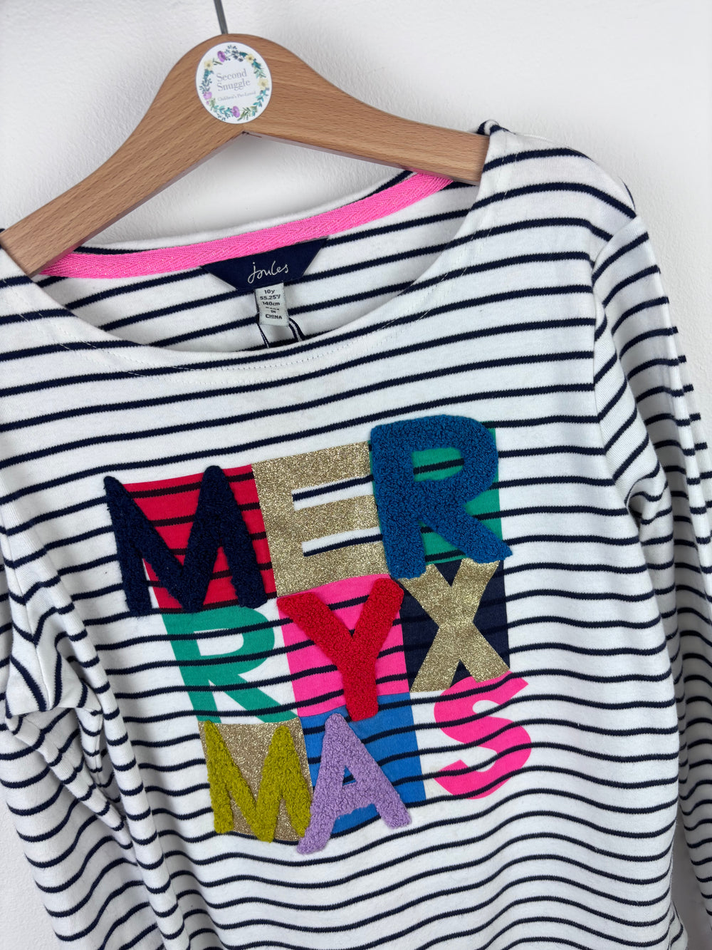 Joules Merry Xmas Stripe Top 10 Years-Tops-Second Snuggle Preloved