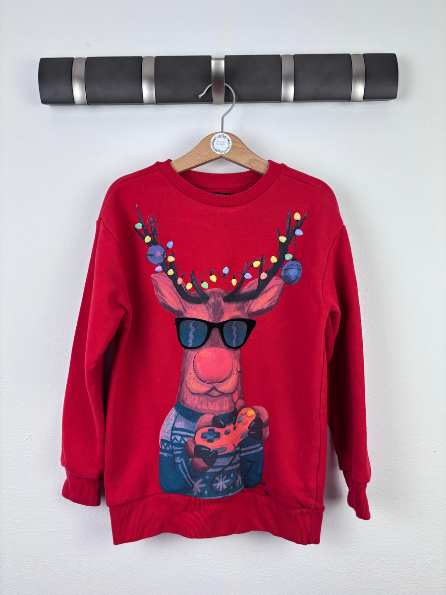 Next Red Reindeer Sweatshirt 7 Years-Jumpers-Second Snuggle Preloved