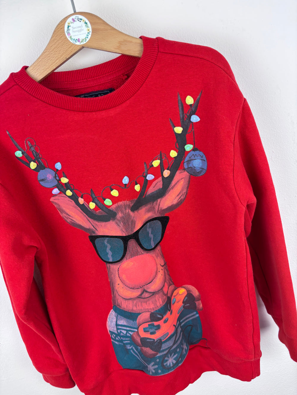 Next Red Reindeer Sweatshirt 7 Years-Jumpers-Second Snuggle Preloved