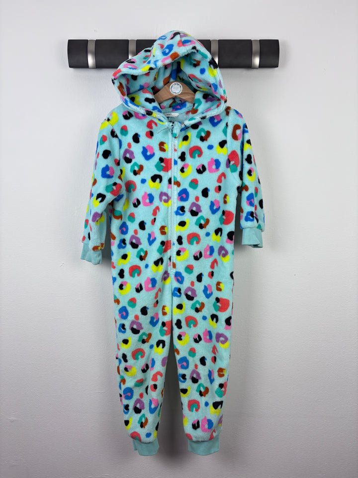 M&S Colourful Leopard Onesie 3–4 Years-All In One-Second Snuggle Preloved