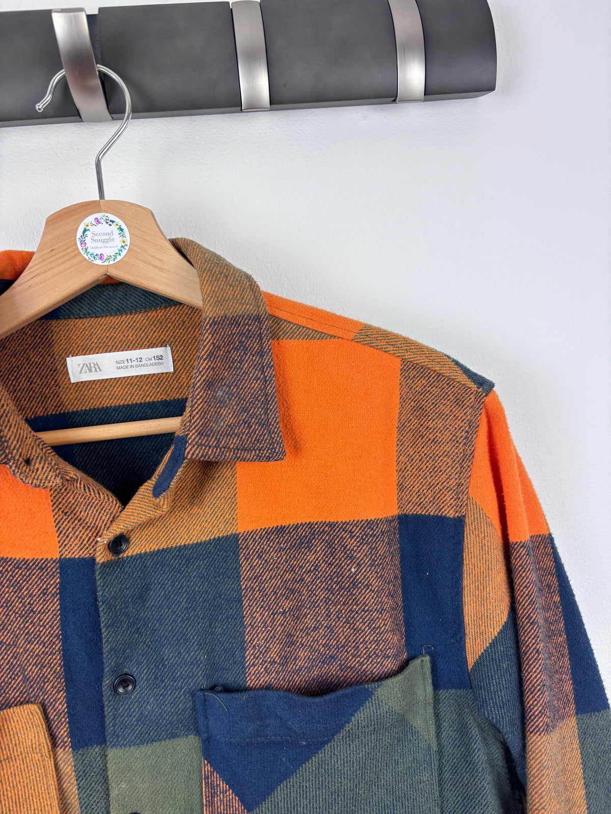 Zara Orange And Navy Check Shirt 11-12 Years-Shirts-Second Snuggle Preloved