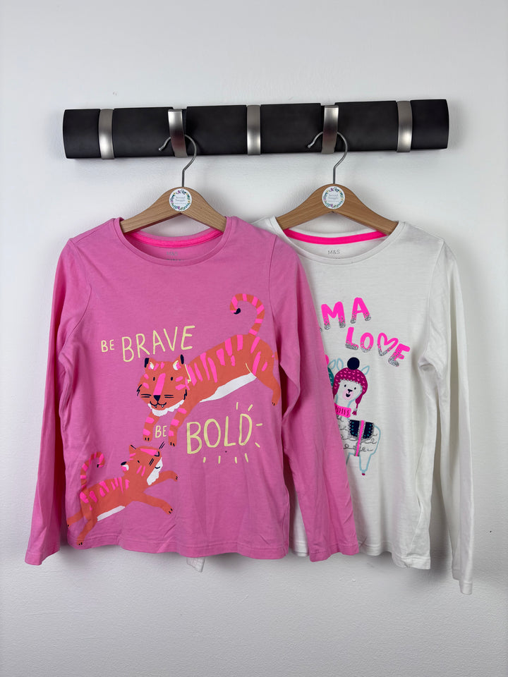 M&S Pink And White Printed Long Sleeve Top 6-7 Years-Tops-Second Snuggle Preloved