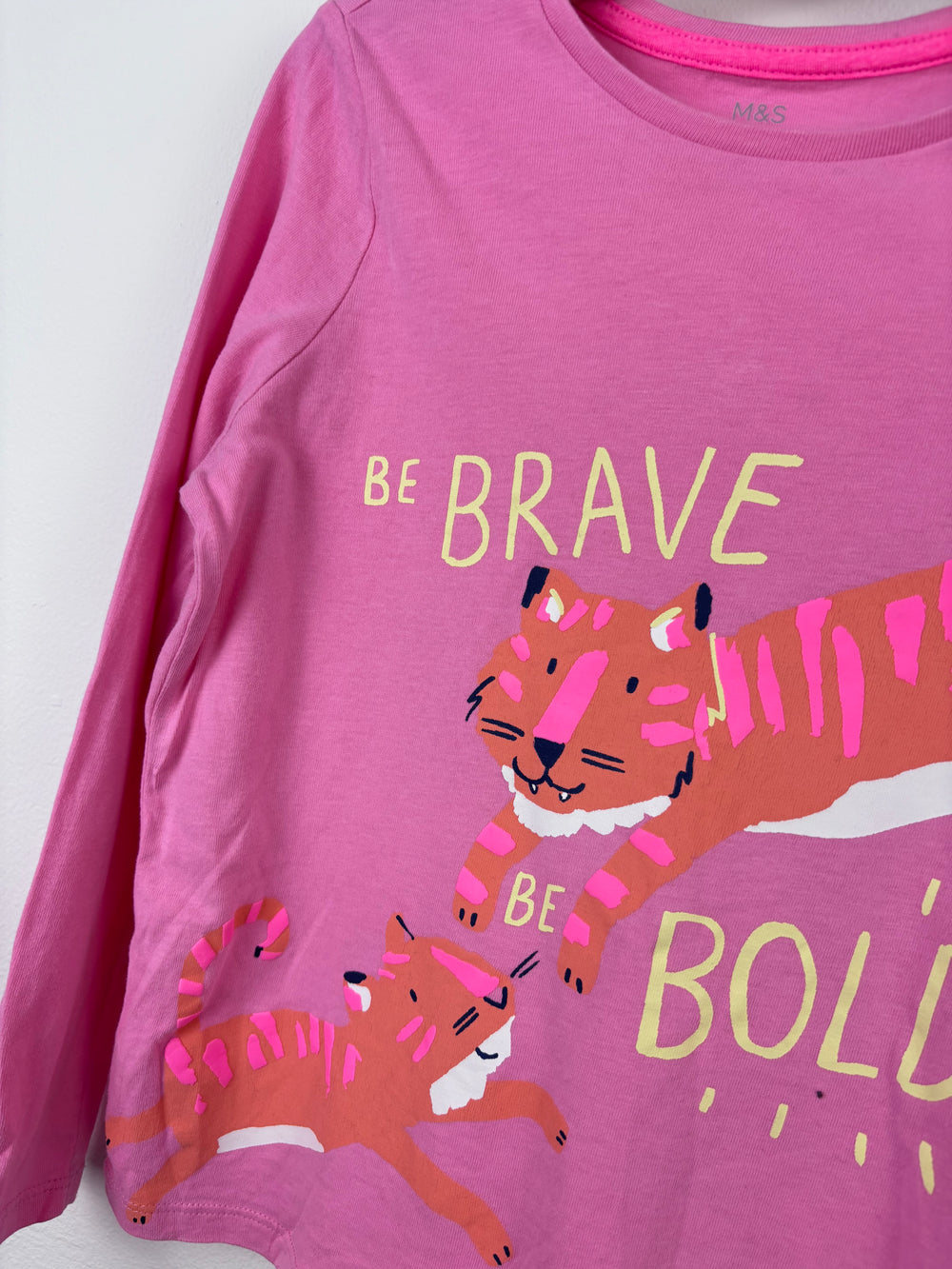 M&S Pink And White Printed Long Sleeve Top 6-7 Years-Tops-Second Snuggle Preloved