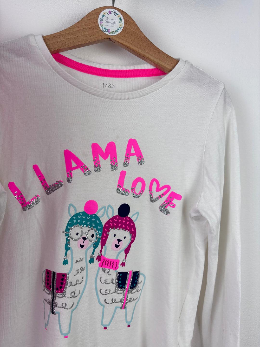 M&S Pink And White Printed Long Sleeve Top 6-7 Years-Tops-Second Snuggle Preloved