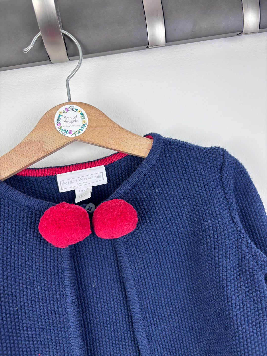The Little White Company Navy Knit Cardigan With Pom Detail 4-5 Years-Cardigans-Second Snuggle Preloved