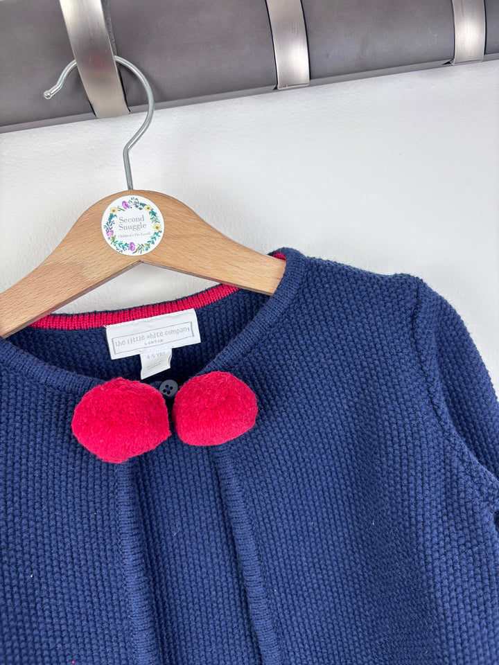 The Little White Company Navy Knit Cardigan With Pom Detail 4-5 Years-Cardigans-Second Snuggle Preloved
