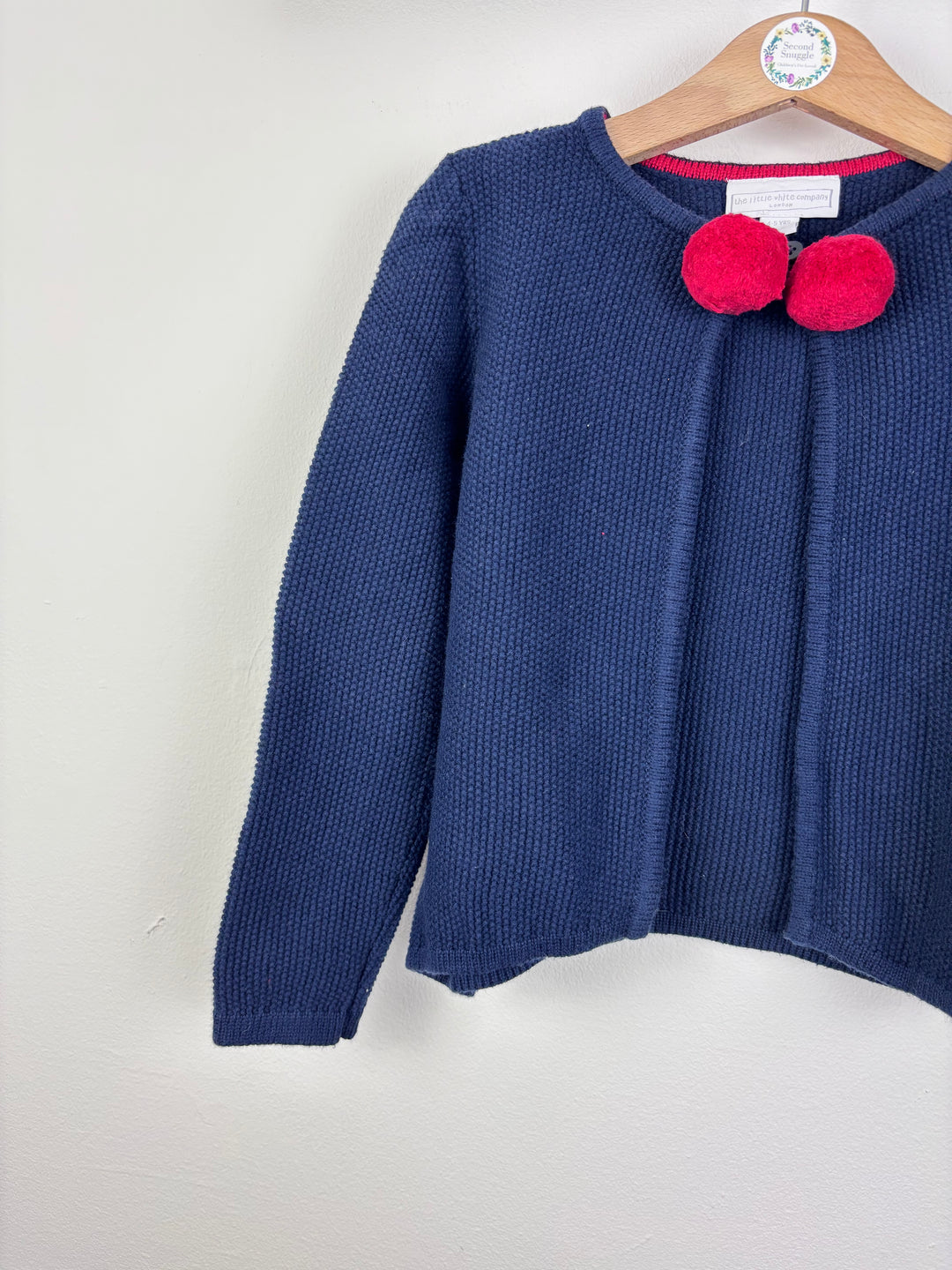 The Little White Company Navy Knit Cardigan With Pom Detail 4-5 Years-Cardigans-Second Snuggle Preloved