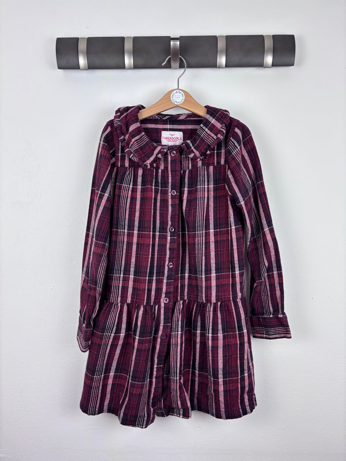 Threadgirls Burgundy Check Long Sleeve Dress 9-10 Years-Dresses-Second Snuggle Preloved