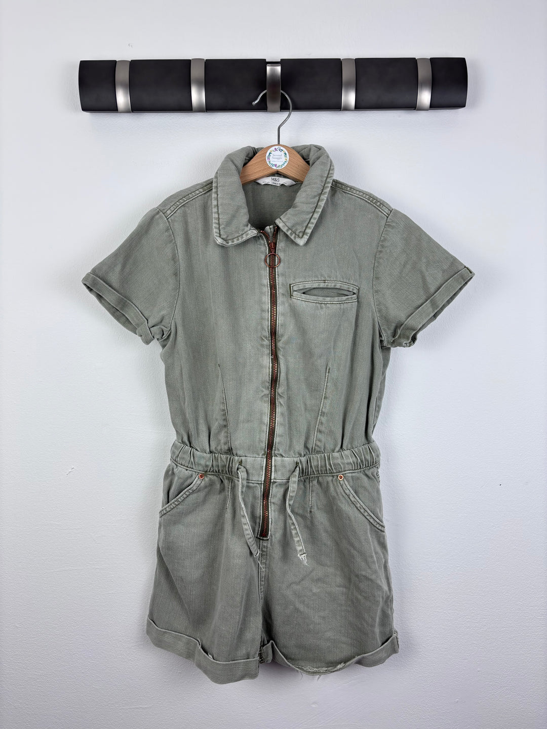 M&S Zip Front Playsuit Khaki 10-11 Years-Play Suits-Second Snuggle Preloved