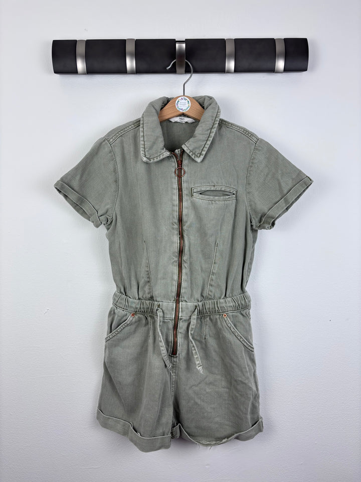 M&S Zip Front Playsuit Khaki 10-11 Years-Play Suits-Second Snuggle Preloved