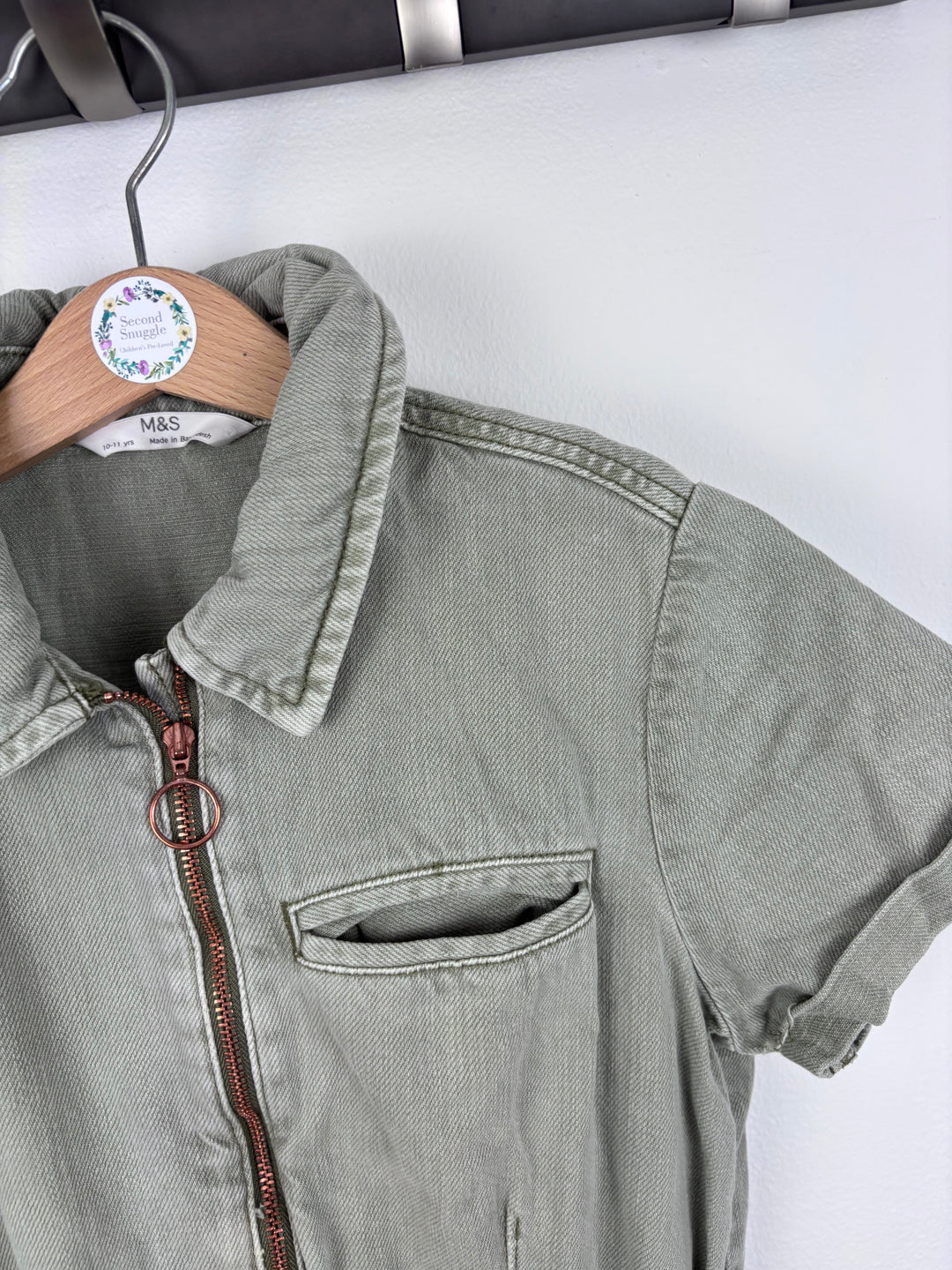 M&S Zip Front Playsuit Khaki 10-11 Years-Play Suits-Second Snuggle Preloved