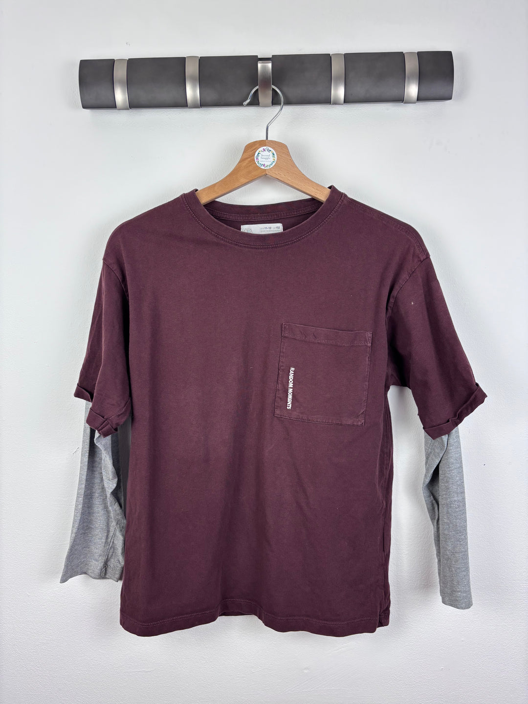 Zara Layered Sleeve Burgundy Top 11-12 Years-Tops-Second Snuggle Preloved