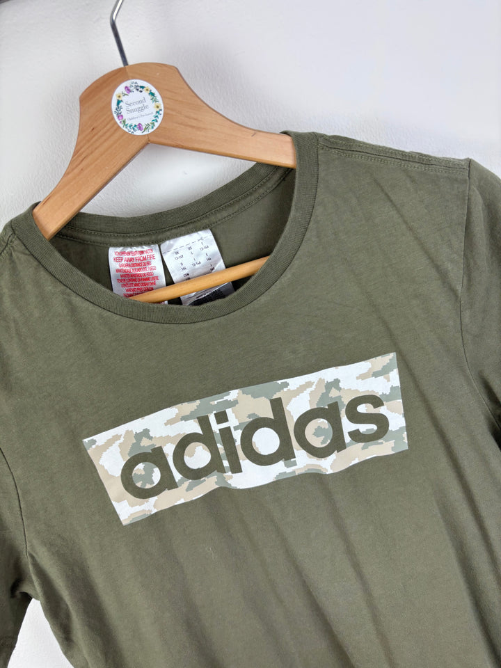 Adidas Camo Logo Khaki T-Shirt 13-14 Years-Tops-Second Snuggle Preloved