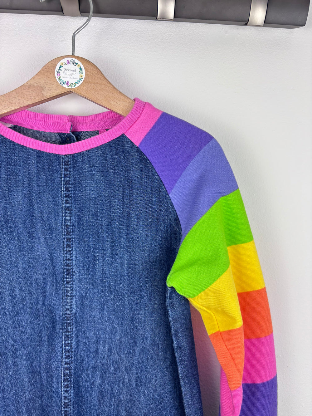 Next Denim Rainbow Sleeve Dress 6-7 Years-Dresses-Second Snuggle Preloved