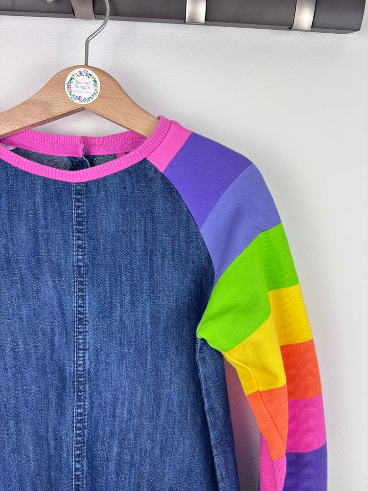 Next Denim Rainbow Sleeve Dress 6-7 Years-Dresses-Second Snuggle Preloved