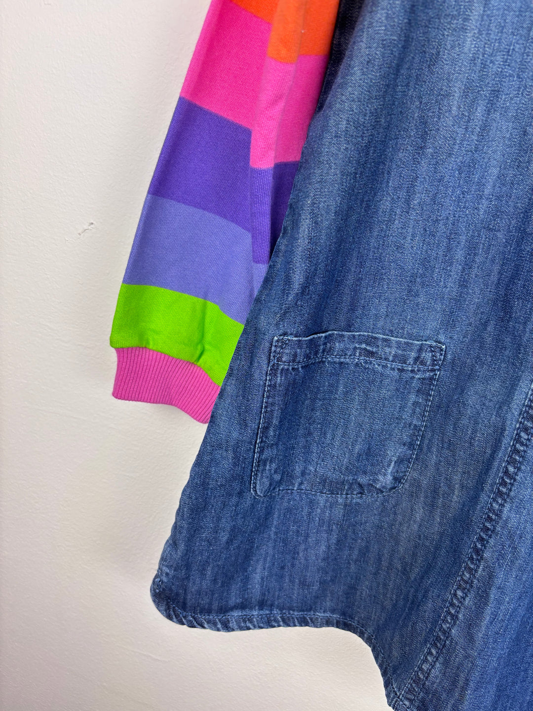Next Denim Rainbow Sleeve Dress 6-7 Years-Dresses-Second Snuggle Preloved