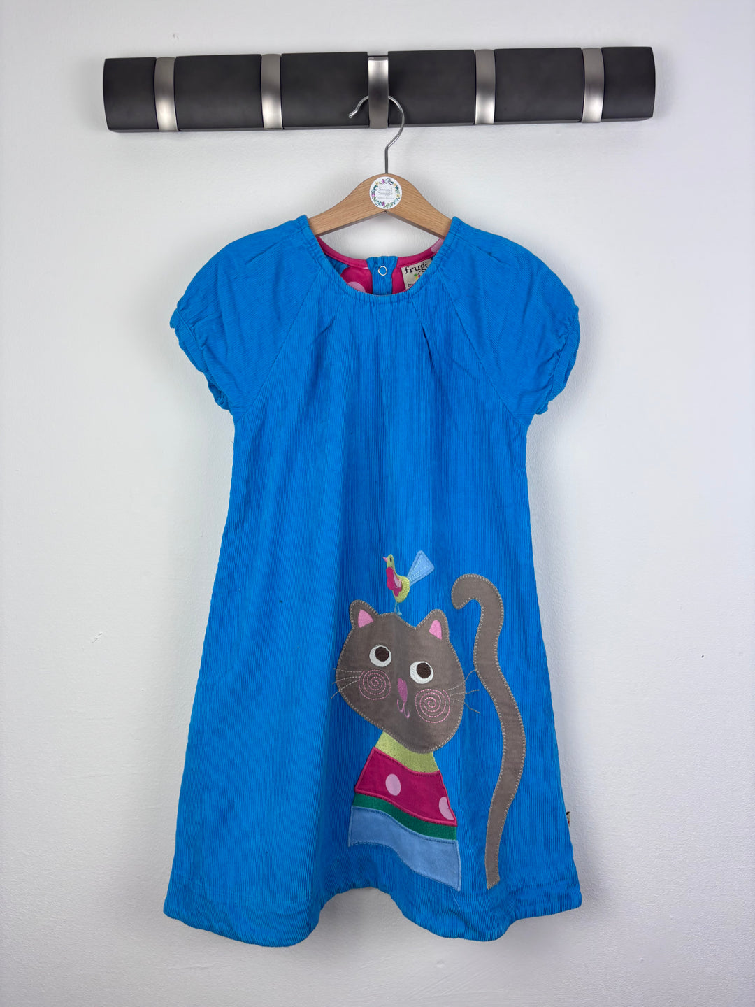 Frugi Blue Cat Appliqué Dress 5-6 Years-Dresses-Second Snuggle Preloved