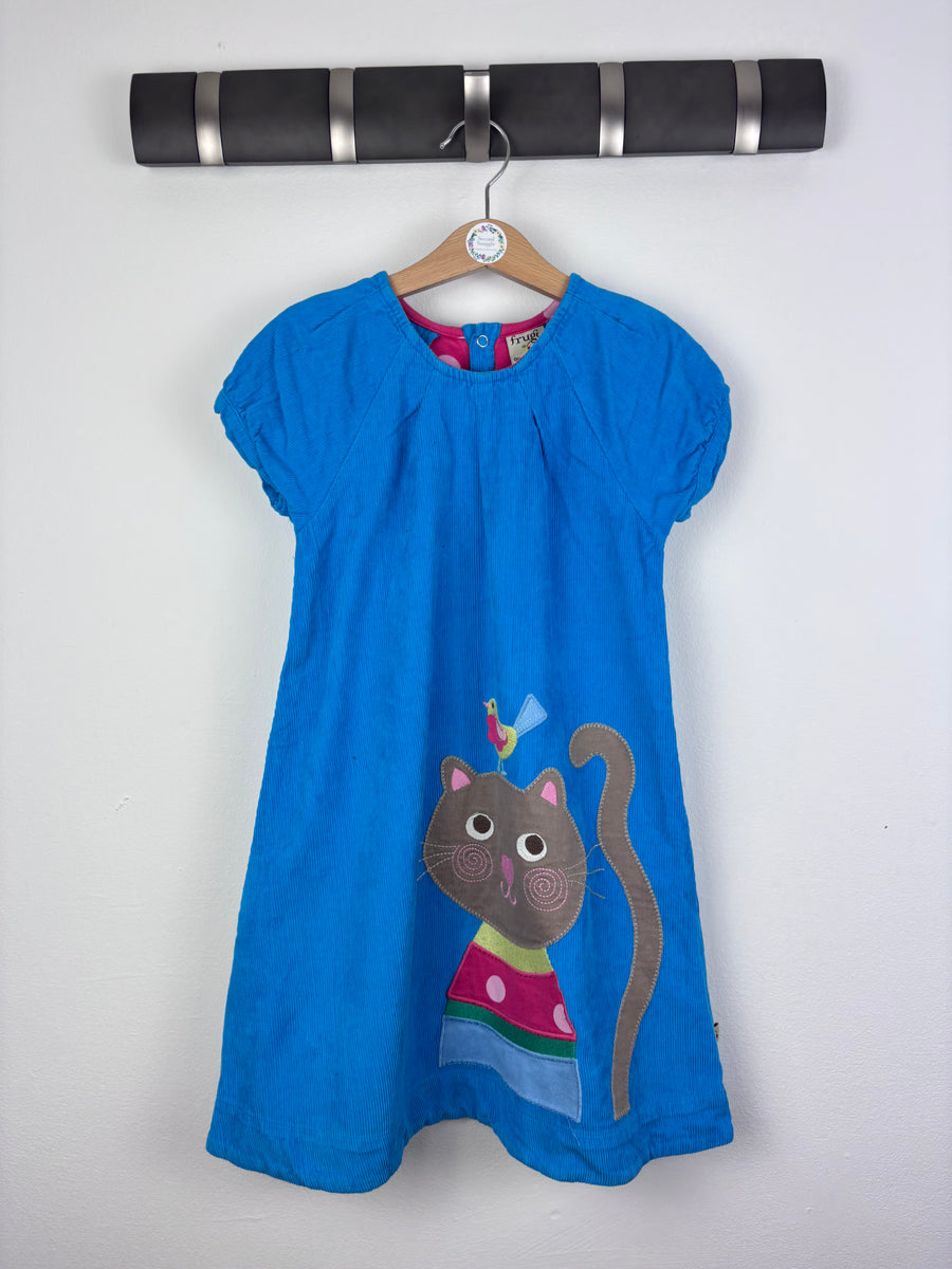 Frugi Blue Cat Appliqué Dress 5-6 Years-Dresses-Second Snuggle Preloved