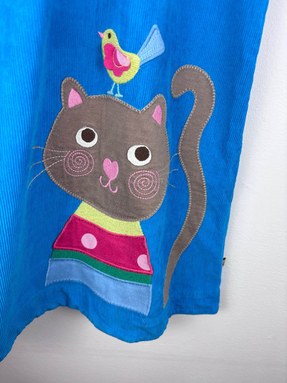 Frugi Blue Cat Appliqué Dress 5-6 Years-Dresses-Second Snuggle Preloved