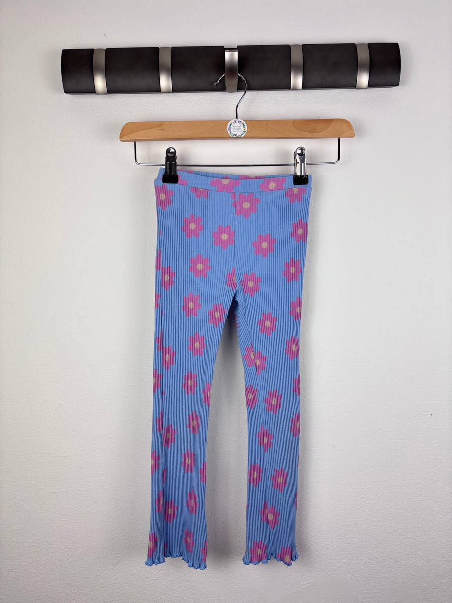 Matalan Blue Floral Ribbed Leggings 4-5 Years-Leggings-Second Snuggle Preloved