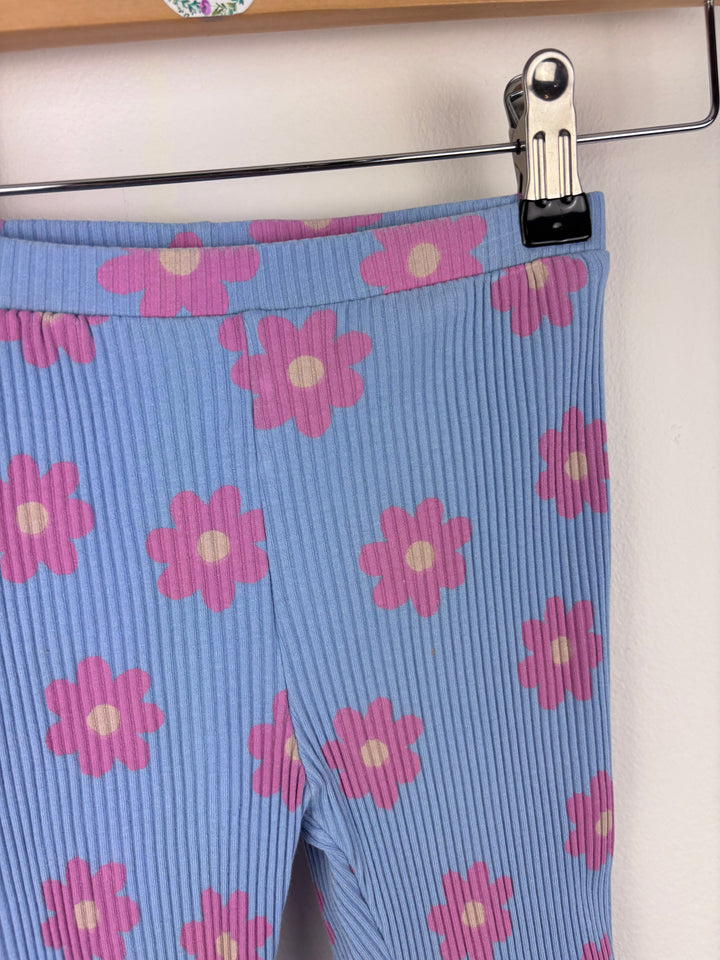 Matalan Blue Floral Ribbed Leggings 4-5 Years-Leggings-Second Snuggle Preloved