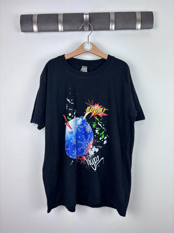 Hype Black Graphic T-Shirt XL 13 Years-Tops-Second Snuggle Preloved