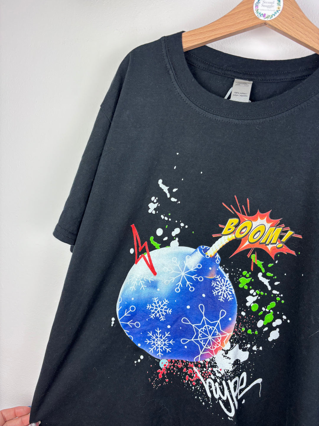 Hype Black Graphic T-Shirt XL 13 Years-Tops-Second Snuggle Preloved