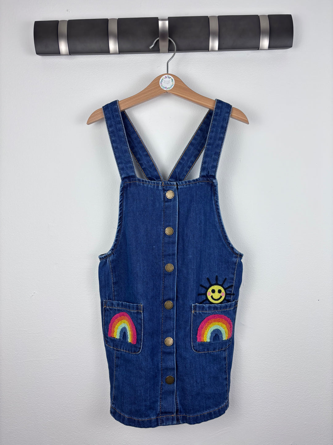 Next Denim Rainbow Pocket Pinafore Dress 5-6 Years-Dresses-Second Snuggle Preloved