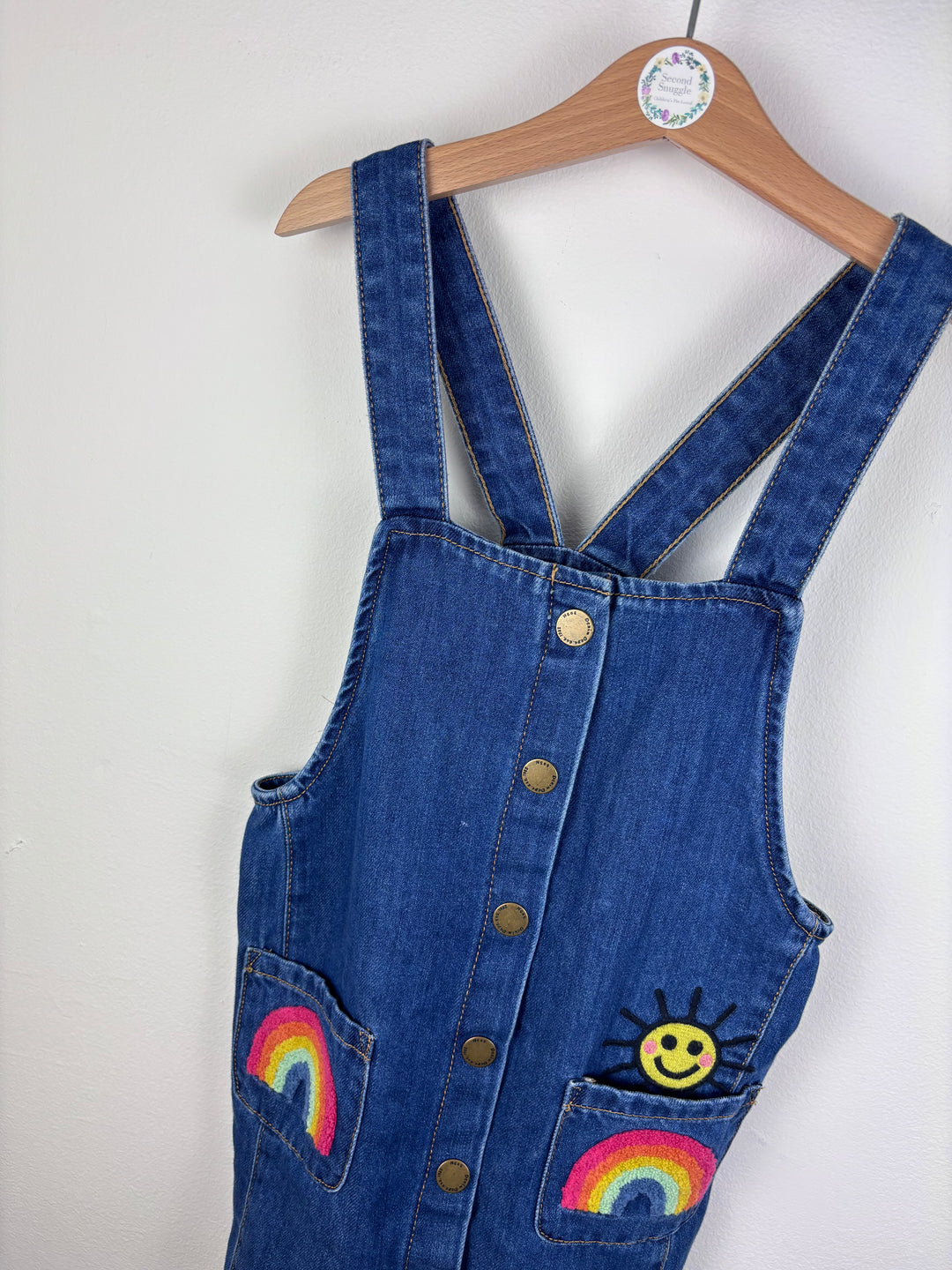 Next Denim Rainbow Pocket Pinafore Dress 5-6 Years-Dresses-Second Snuggle Preloved