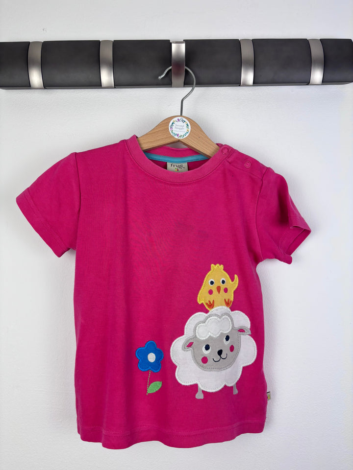 Frugi Pink Sheep and Chick Appliqué Short Sleeve Top 18-24 Months-Tops-Second Snuggle Preloved