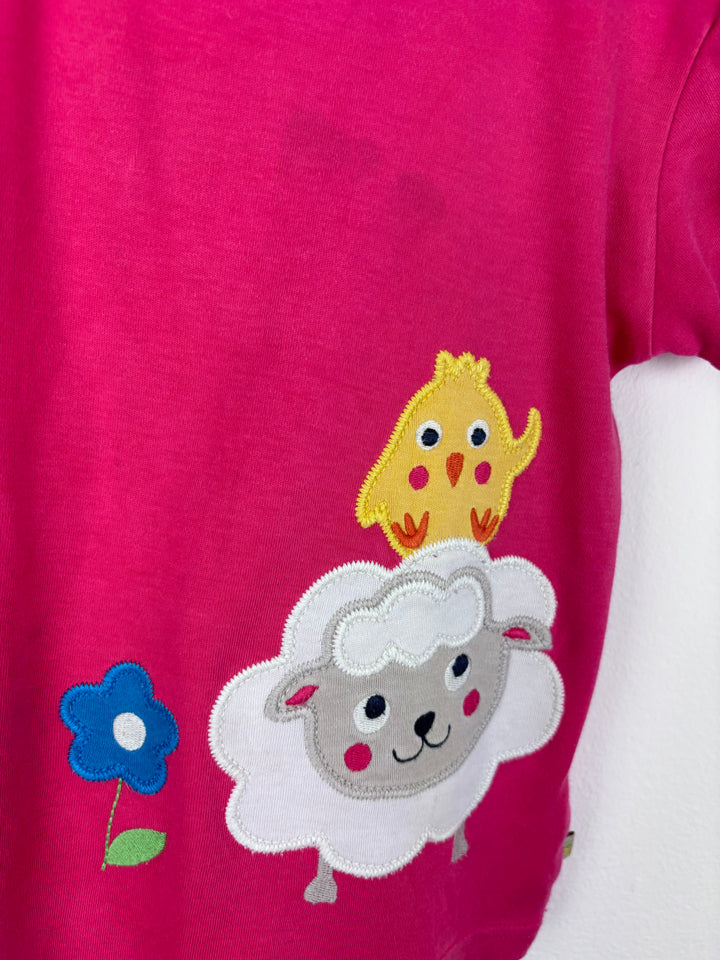 Frugi Pink Sheep and Chick Appliqué Short Sleeve Top 18-24 Months-Tops-Second Snuggle Preloved