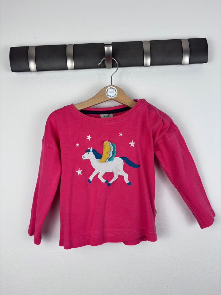 Frugi Pink Unicorn Appliqué Long Sleeve Top 2-3 Years-Tops-Second Snuggle Preloved