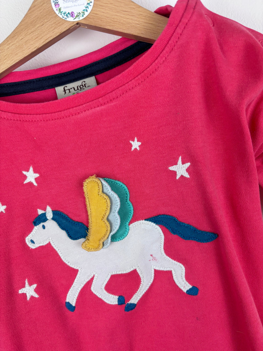 Frugi Pink Unicorn Appliqué Long Sleeve Top 2-3 Years-Tops-Second Snuggle Preloved