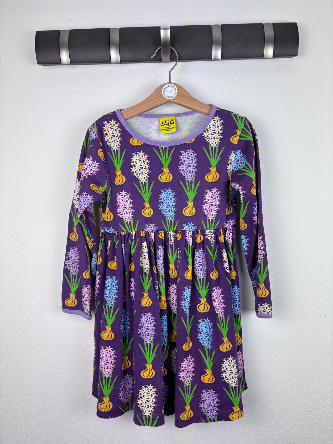 Duns Purple Hyacinth Print Long Sleeve Dress 110 (4-5 Years)-Dresses-Second Snuggle Preloved