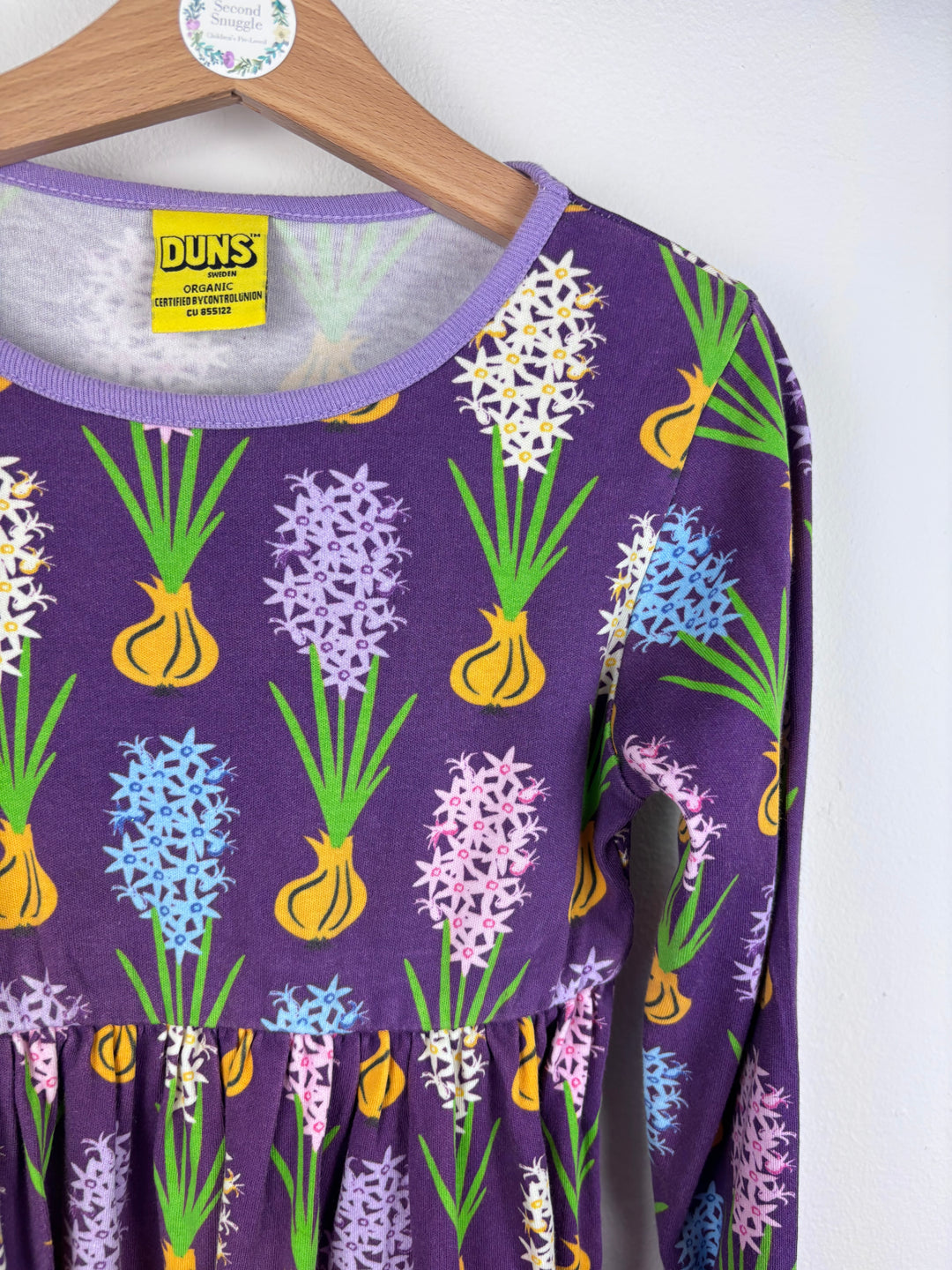 Duns Purple Hyacinth Print Long Sleeve Dress 110 (4-5 Years)-Dresses-Second Snuggle Preloved