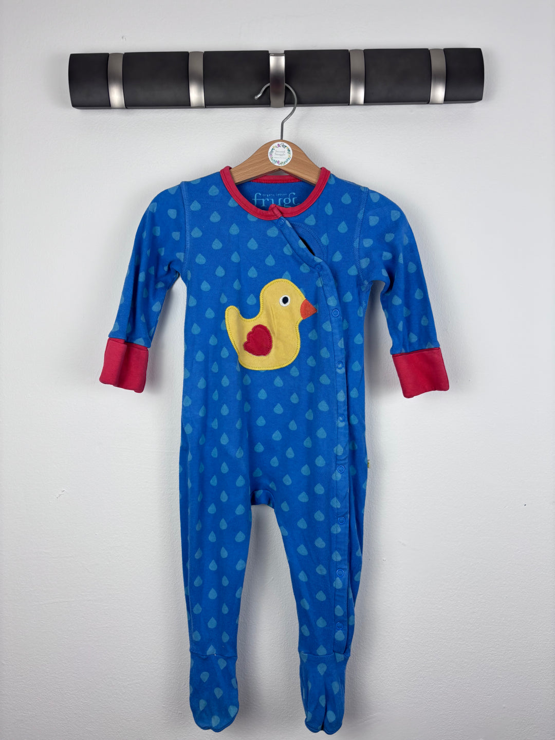 Frugi Blue Duck Appliqué Sleepsuit 3-6 Months-Sleepsuits-Second Snuggle Preloved