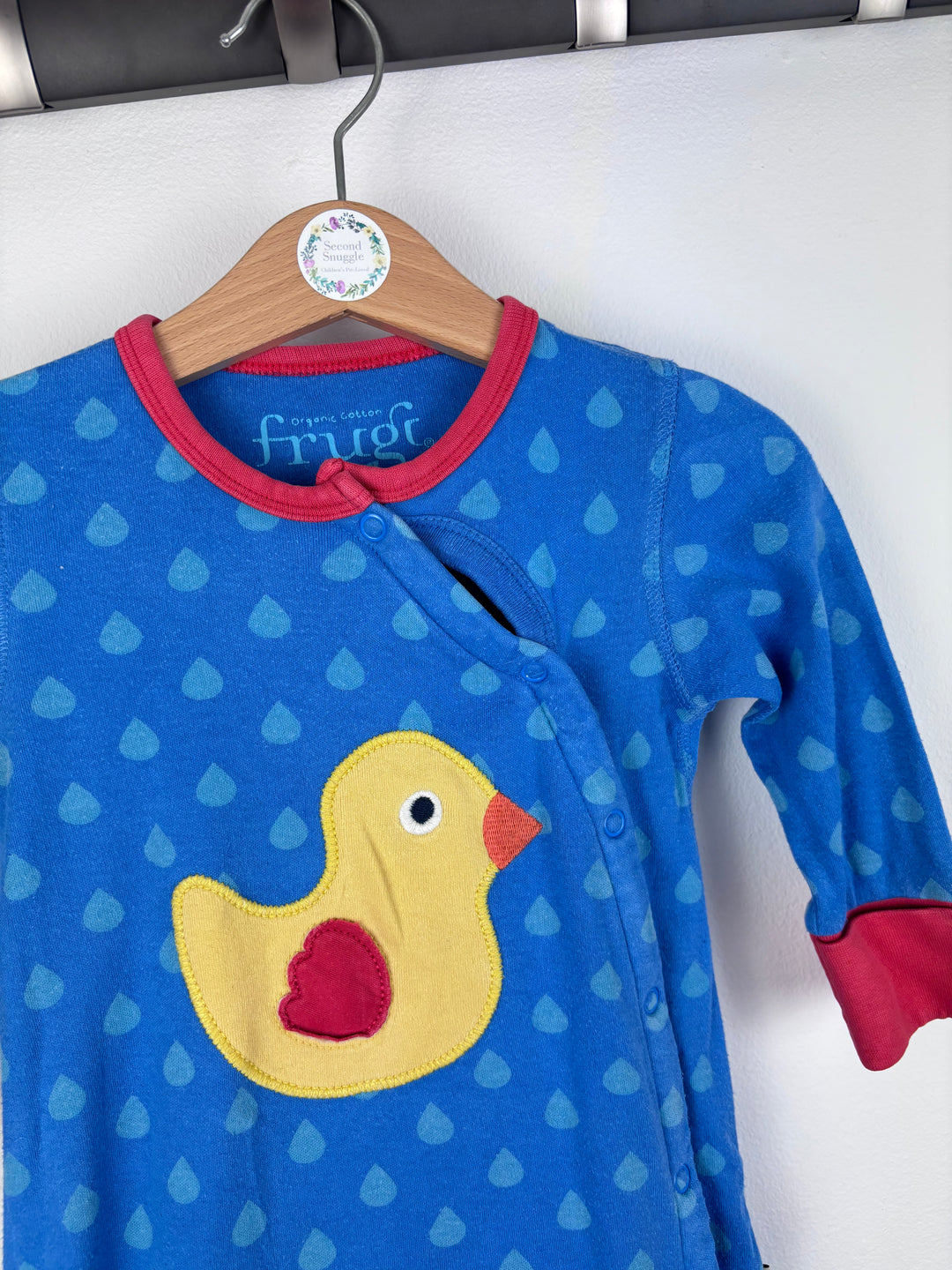 Frugi Blue Duck Appliqué Sleepsuit 3-6 Months-Sleepsuits-Second Snuggle Preloved
