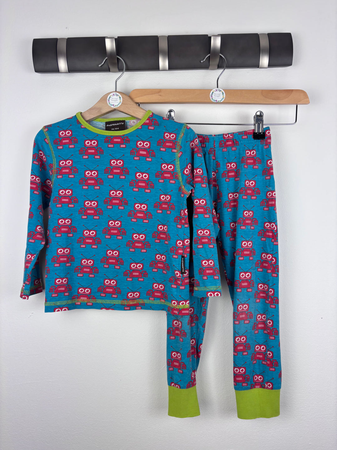 Maxomorra Blue Robot Print Pyjama Set 98/104 (3-4 Years)-Night Wear-Second Snuggle Preloved