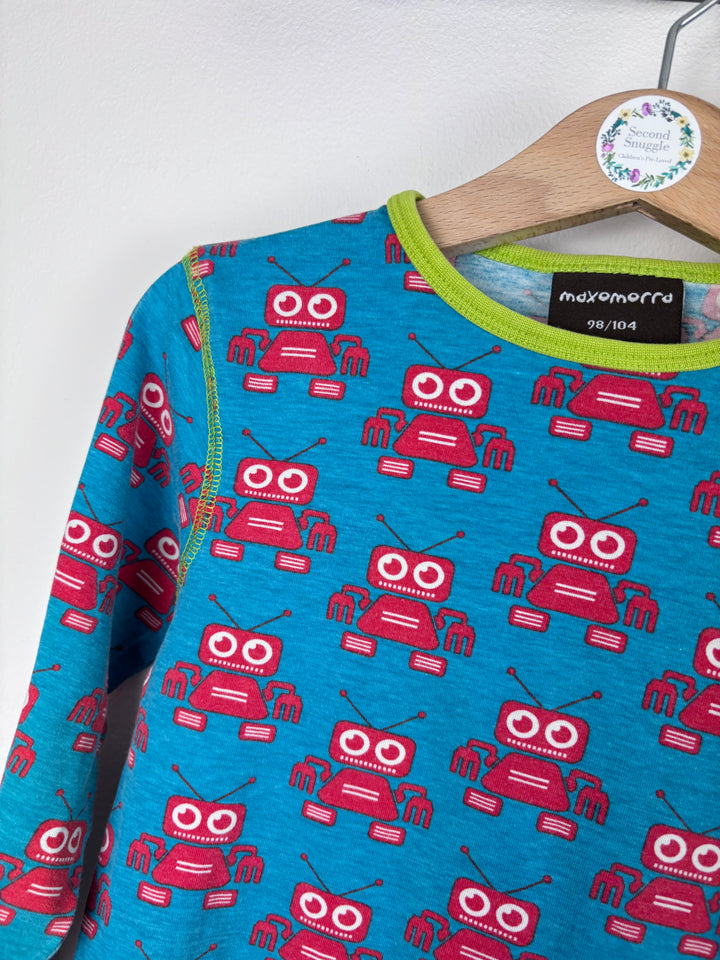 Maxomorra Blue Robot Print Pyjama Set 98/104 (3-4 Years)-Night Wear-Second Snuggle Preloved