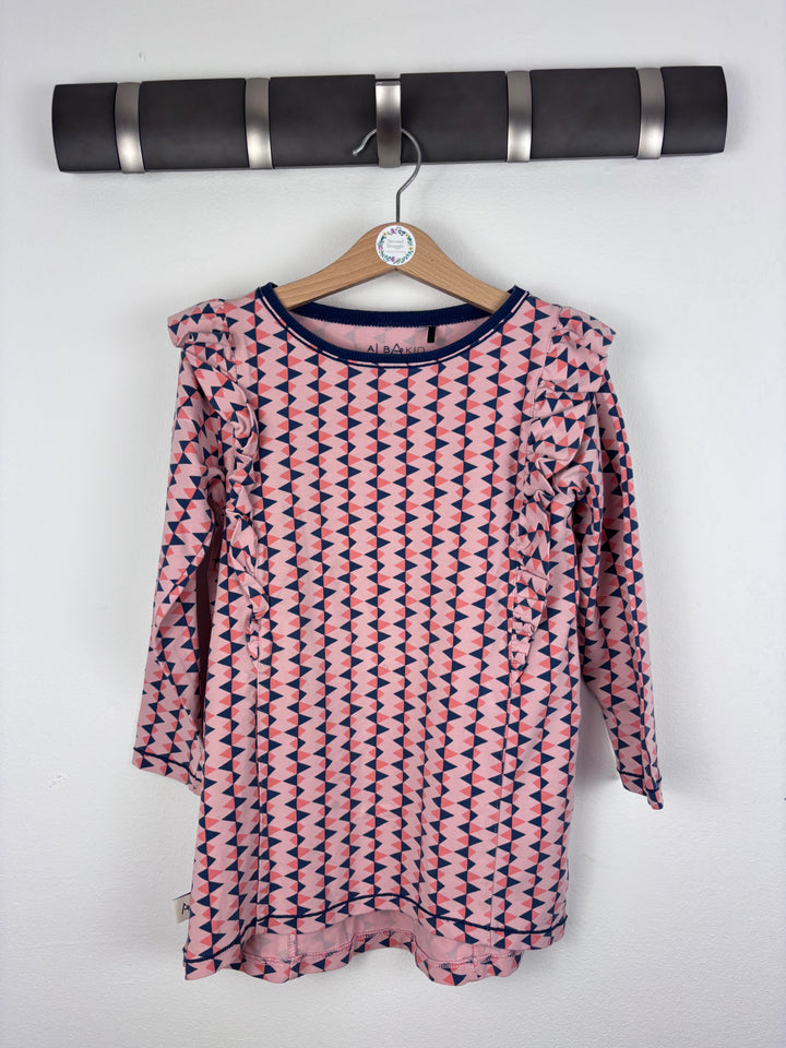 Alba Pink and Navy Geometric Ruffle Dress 104 (3-4 Years)-Dresses-Second Snuggle Preloved
