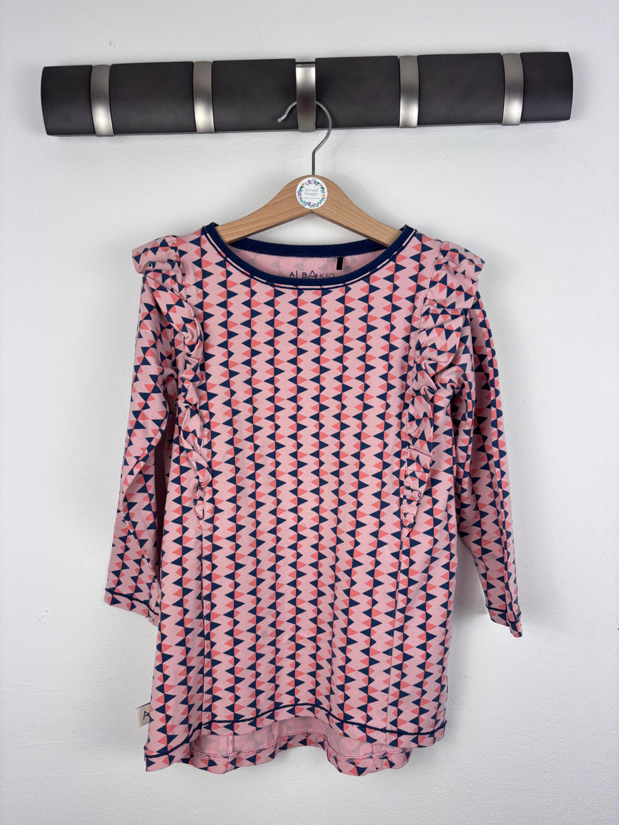 Alba Pink and Navy Geometric Ruffle Dress 104 (3-4 Years)-Dresses-Second Snuggle Preloved