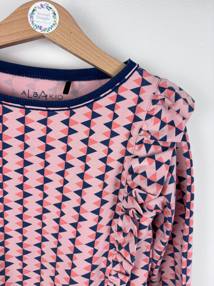 Alba Pink and Navy Geometric Ruffle Dress 104 (3-4 Years)-Dresses-Second Snuggle Preloved