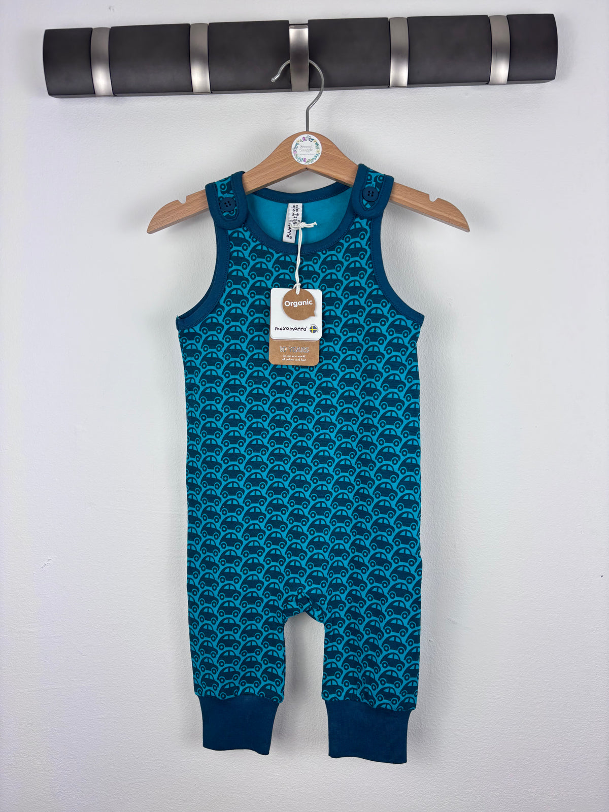 Maxomorra Blue Car Print Romper 3-6 Months-Rompers-Second Snuggle Preloved