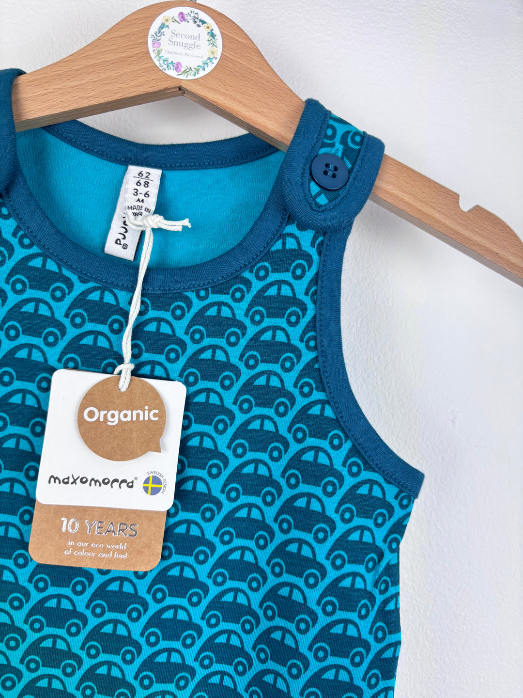 Maxomorra Blue Car Print Romper 3-6 Months-Rompers-Second Snuggle Preloved