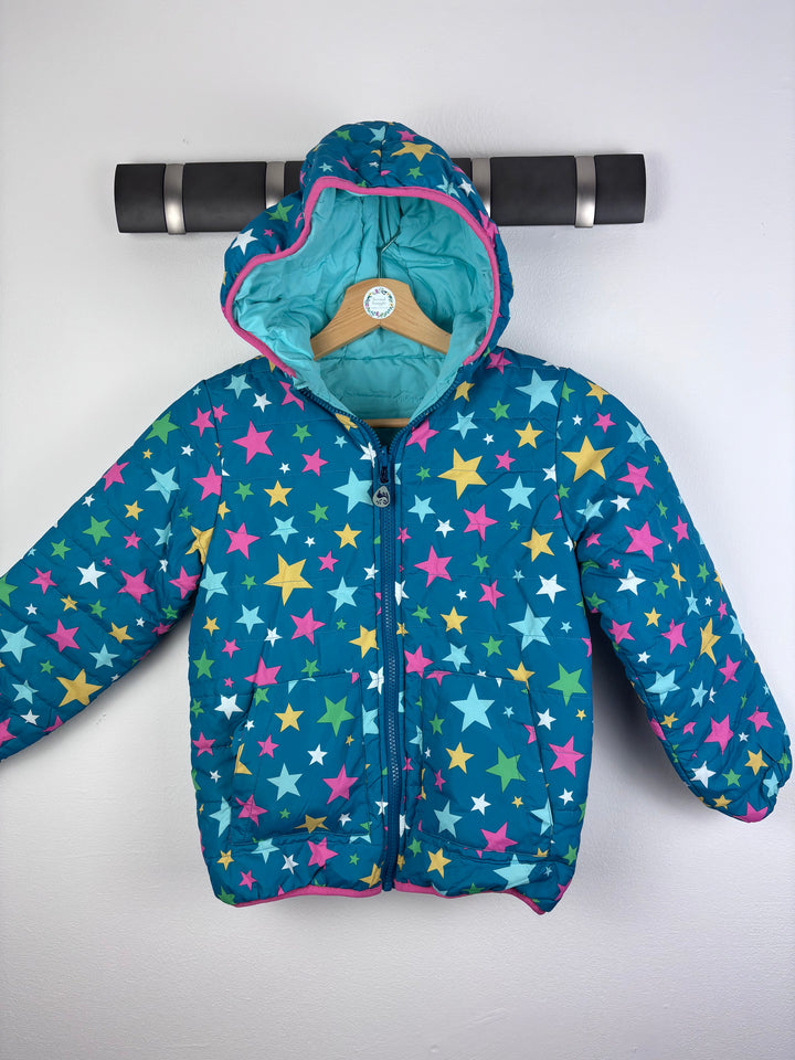 Frugi Star Packaway Print Padded Coat Teal 7-8 Years-Coats-Second Snuggle Preloved
