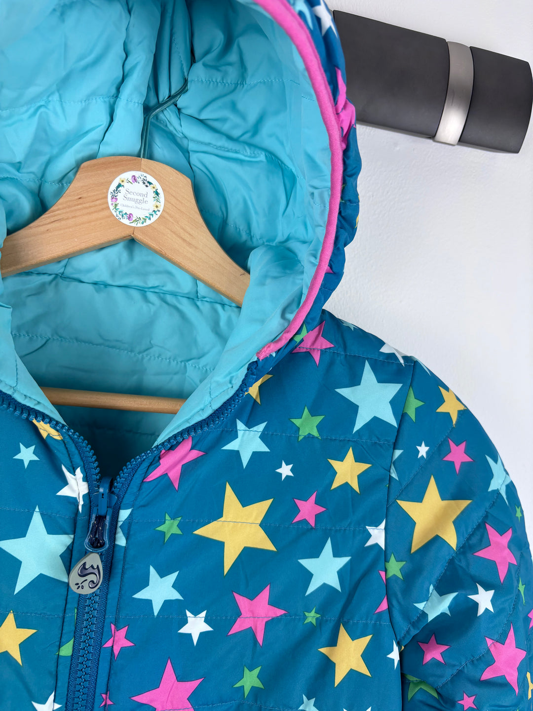 Frugi Star Packaway Print Padded Coat Teal 7-8 Years-Coats-Second Snuggle Preloved